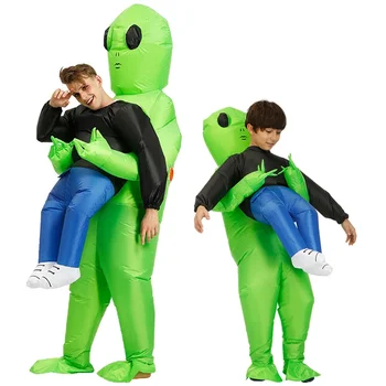 Хелоуин ET Извънземен надуваем костюм Чудовище надуваеми костюми Страшен зелен извънземен косплей костюм за парти за възрастни Фестивална сцена