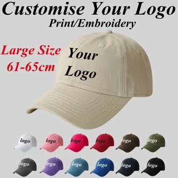 Персонализирано лого Бейзболни шапки с голям размер за мъжепамук Плътни цветове Регулируема капачка Унисекс лятна спортна шапка Gorras татко шапка