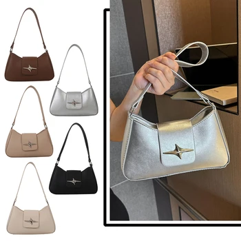 Дамска чанта за рамо с цип дамска чанта PU кожена пайети Y2K външна чанта за отдих за жени