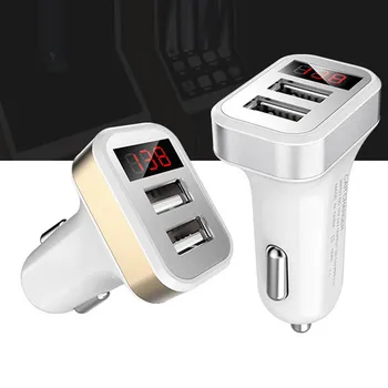 Dual USB зарядно за кола 12-24V адаптер за кола гнездо бързо зарядно за телефон за кола с LED светлина кола USB зарядно за iPhone Xiaomi телефон