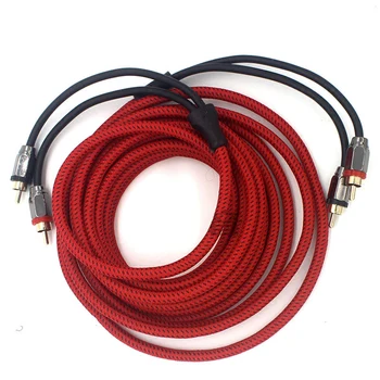  Усилвател на високоговорители за кола Субуфер Аудио кабел 2 RCA до 2 Rca Червено и бяло Двойна лотосова аудио сигнална линия Чиста мед 5m тел