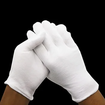 1Pairs Бели памучни работни ръкавици Високо разтягане на пълни пръсти Ръкавици за безопасност против хлъзгане плетена ръкавица Защита на труда Градински консумативи