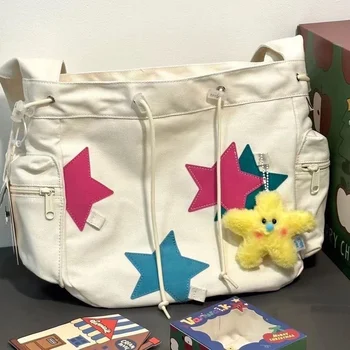 Сладък петолъчен Star Messenger чанта голяма чанта за отдих раница голям капацитет рамо чанта ученическа чанта Дамска чанта платно чанта