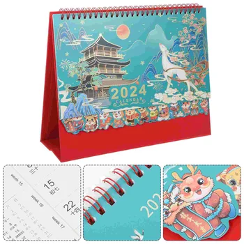 китайски стил 2024 Настолен календар Настолни орнаменти Дракон Година Работна маса Декор Стояща флип хартия