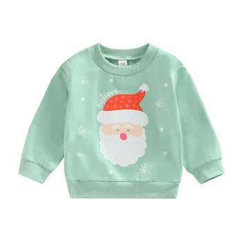 Коледа малко дете бебе пуловер суитчър случайни Дядо Коледа печат дълъг ръкав тениска за момичета момче зимата Коледа дрехи