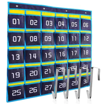 Синьо и жълто Класически модел 30 решетки + 4 куки стена висящи чанта за съхранение класната стая организатори