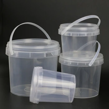 Прозрачна пластмасова кофа с дръжка и капак Добър контейнер за съхранение на запечатване Преносима кутия за съхранение на кондензация за пране