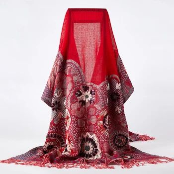 Японски пътник индийски ръчно изработени мъниста изящен цветен червен шал Непал варен вълнен шал, за да се запази топло