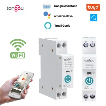 Tuya WiFi Smart Switch прекъсвач 1P 63A Rail за интелигентен дом Безжичен превключвател за дистанционно управление Управление на телефона от APP TONGU