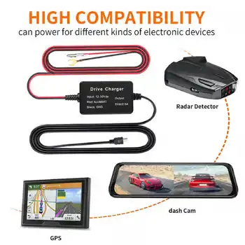 Car Dash Cam Hardwire Kit MINI USB адаптер Висока сигурност 12V-30V до 5V широко за огледална камера GPS навигатор радар детектор