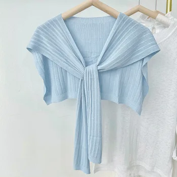MoriBty лято плетен шал шал жени луксозна корейска версия твърда ледена копринена раменна риза обвива женски външни пелерини аксесоар