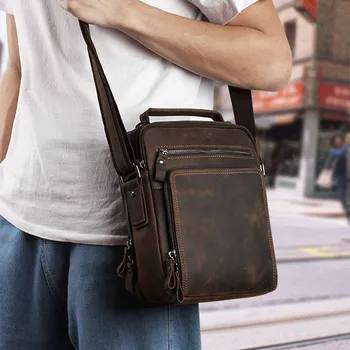 AETOO Една чанта за рамо мъжка кожена чанта Луда конска кожена чанта crossbody casual ретро голям капацитет кожена мъжка чанта