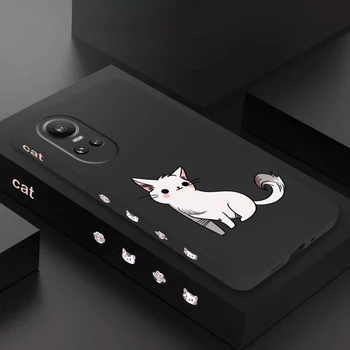 Калъф за телефон с бяла котка за OPPO Reno 8 8Z 7 7Z 6 5 Pro 4G 5G течен силиконов капак