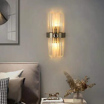 Модерни кристални колонни благородни арт стенни лампи Проучване Всекидневна Спалня Вила Хотел Лоби Метална черна златна LED светлина
