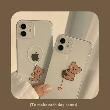 Сладък мечок карикатура заек удароустойчив калъф за телефон за iPhone 11 12 13 Pro XS Max X XR мини 7 8 6 плюс мек портфейл капак притежател на карта