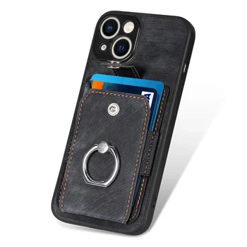 Кожен калъф за Iphone14 Plus 13 12 11 Pro Max 13 12mini държач за карти Калъф за телефон ретро с метален пръстен XR XSMAX защитен капак