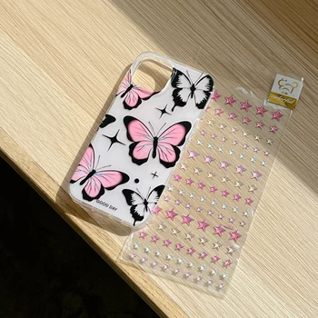 Butterfly телефон случай с DIY искри звезди, напълно защита капак за iPhone 15, 14, 13, 12, 11Pro Max, модна серия, сладък