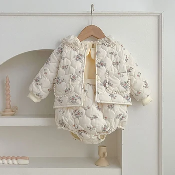 0-24Months принцеса топли дрехи костюм 0-24 месеца бебе момиче каишка Bloomer сгъсти топло памучно подплатено палто яке Kid Outfit