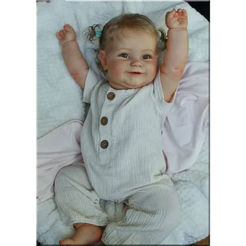 60CM Преродена бебешка усмихната кукла Реалистична ръчно изработена 3D-боя кожа с венозна кърпа за тяло винил бебе арт играчка за момиче подарък за рожден ден