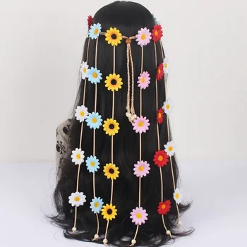 Слънчоглед лента за коса туризъм ваканция бохемски етнически стил маргаритка лента за коса шаферка булката шапки аксесоари за коса за жени