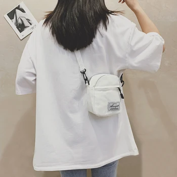  Жените едно рамо чанта тенденция платно Crossbody чанта плътен цвят случайни открит корейски цип кръстосано тяло чанта