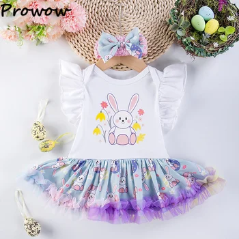 Prowow Моите първи великденски бебешки дрехи Момичета Лилава рокля от едно парче за новородени Бебета Заешко облекло Бебешки великденски ританки
