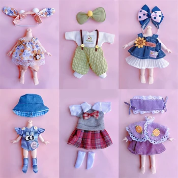 Нова мода 6 инчов кукла униформа дрехи комплект за 16-17 см Ob11 кукла сладък случаен костюм 1/8 bjd кукла обличане пола