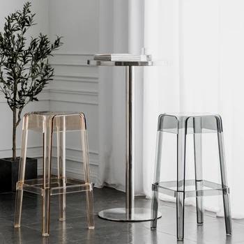 Прозрачен квадратен стол Мода Creative Пластмасови акрилни високо бар стол Simple модерна кухня бар мебели столове FOSUHOUSE