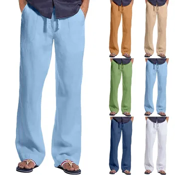 Relaxed Fit Cargo Pants for Men Big N Tall Pants Tie Band Memory Foam h Мъжки памук и лен на открито Daily Solid Color