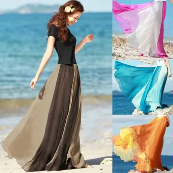 Summer Beach елегантен дълги макси поли мода жени случайни хлабав пола течаща цвят съвпадение бохемски поли Jupe Femme