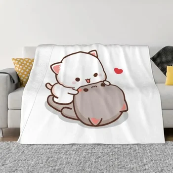 Праскова и Goma Mochi котка любов 3D печат одеяла дишаща мека фланела есента хвърлят одеяло за диван кола легла
