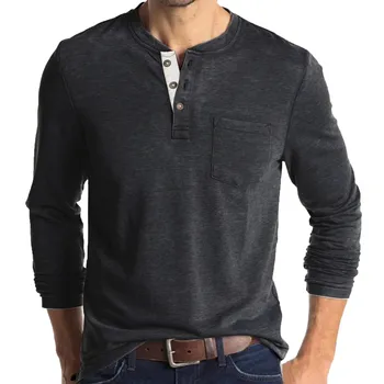 Мъжки пролетни и летни тениски бутон кръг врата плътен цвят къс ръкав джоб Топ мода случайни тениска облекло Camiseta