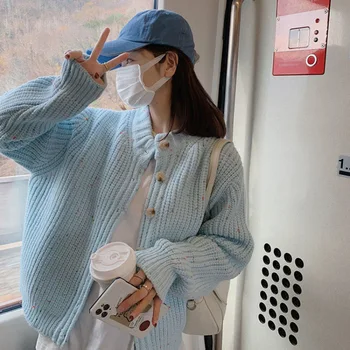 Sky Blue пуловер палто, женски есен Winte студент корейски стил отгоре, трикотажна жилетка Япония момиче сладко момиче пуловер жилетки