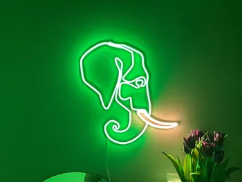слон, неонов знак, светлина, спалня, интериорен дизайн на хола, неонов знак, стенно изкуство, неонов знак, декор за стена, слон, неонов знак;