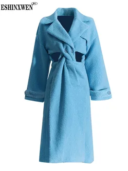 Eshin назъбена яка пълен ръкав плътен цвят топло дълго вълнено палто за жени 2023 зимна мода женски нови Y2k облекло TH5671