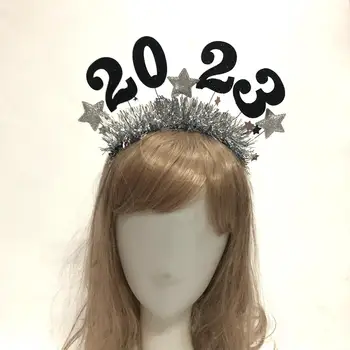 2023 Честита Нова Година Ленти за глава Обръч за коса Диадема Сладка шапка Ленти за коса Блестящи аксесоари за обръч за коса за Нова година Жена Мъже