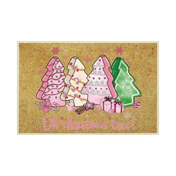 40x60cm Коледно розово дърво Смешни коледни постелки Подова врата Сладък коледен подарък Подаръци Мат Етаж Врата Баня Мат Декор Коледа