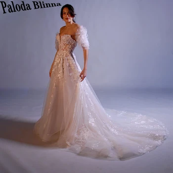 Paloda Романтични сватбени рокли с кристали за жени дантелени апликации Abito da Sposa булчинска рокля персонализирана