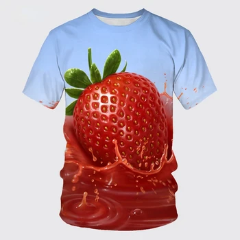 Мъжете и жените са подходящи за кръгла врата къс ръкав Топ тениска лято нова новост мода храна ягода 3D печат