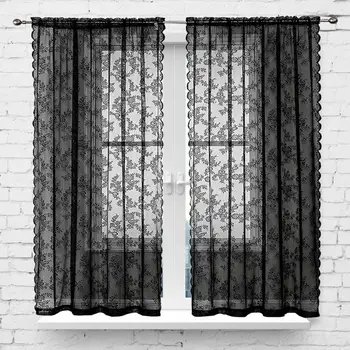 Window Drape устойчиви многофункционални флорални шарени черна дантела отвесни завеса дантела