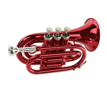 Висококачествен Bb B плосък джобен тромпет, палмов тромпетен инструмент с твърд калъф, мундщук, плат и ръкавици, червен