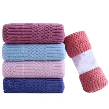 Coral Velvet Towel Auspicious Grid Soft Absorbent Adult Beach Towel Cover Thickened Coral Velvet Bath Towel Home Textile