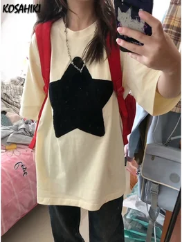 Star Patchwork Casual All Match Дамска тениска Y2k Aesthetic Harajuku Fashion Vintage Tshirts Grunge Streetwear Kawaii Tee Shirt
