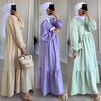 Мюсюлманска мода плътен цвят скромни мюсюлмански макси рокли за жени мюсюлманска рокля жени дълга рокля Abaya хиджаб официална рокля Kaftan
