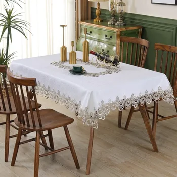 Бяла покривка за маса Jacquard Europe Table Cover Кръгла бродирана декорация за прах