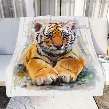 Тигър и бял тигър модели одеяло животни фланела одеяло уютен мързелив диван покритие одеяло супер мек лист матраци