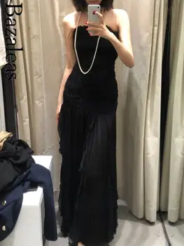 2023 жени траф збза Секси черни Ruched дълги рокли от рамото Midi рокля Елегантни вечерни парти рокли Официален световен магазин 