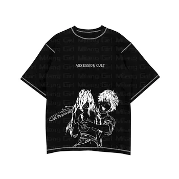Summer Hip Hop Men Gothic Harajuku Anime Loose Men Women T Shirt Black Casual Short Sleeve Graphics Print T-Shirt Tops y2k emo