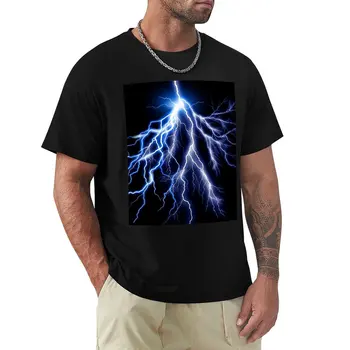 Blue Lightning Thunder at night, graphic art 2 T-Shirt бързо съхнеща риза черни тениски хипи дрехи мъжки тениска