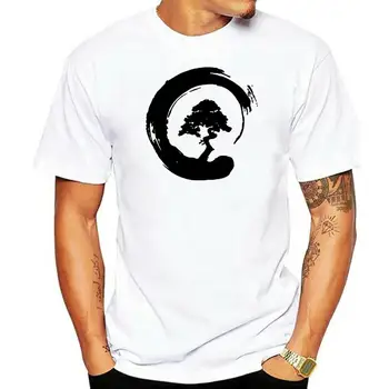 Мъжка тениска 2022 Лятна 100% памучна мъжка тениска Bonsai Tree Enso Circle -будистка дзен калиграфска тениска Malemens T
